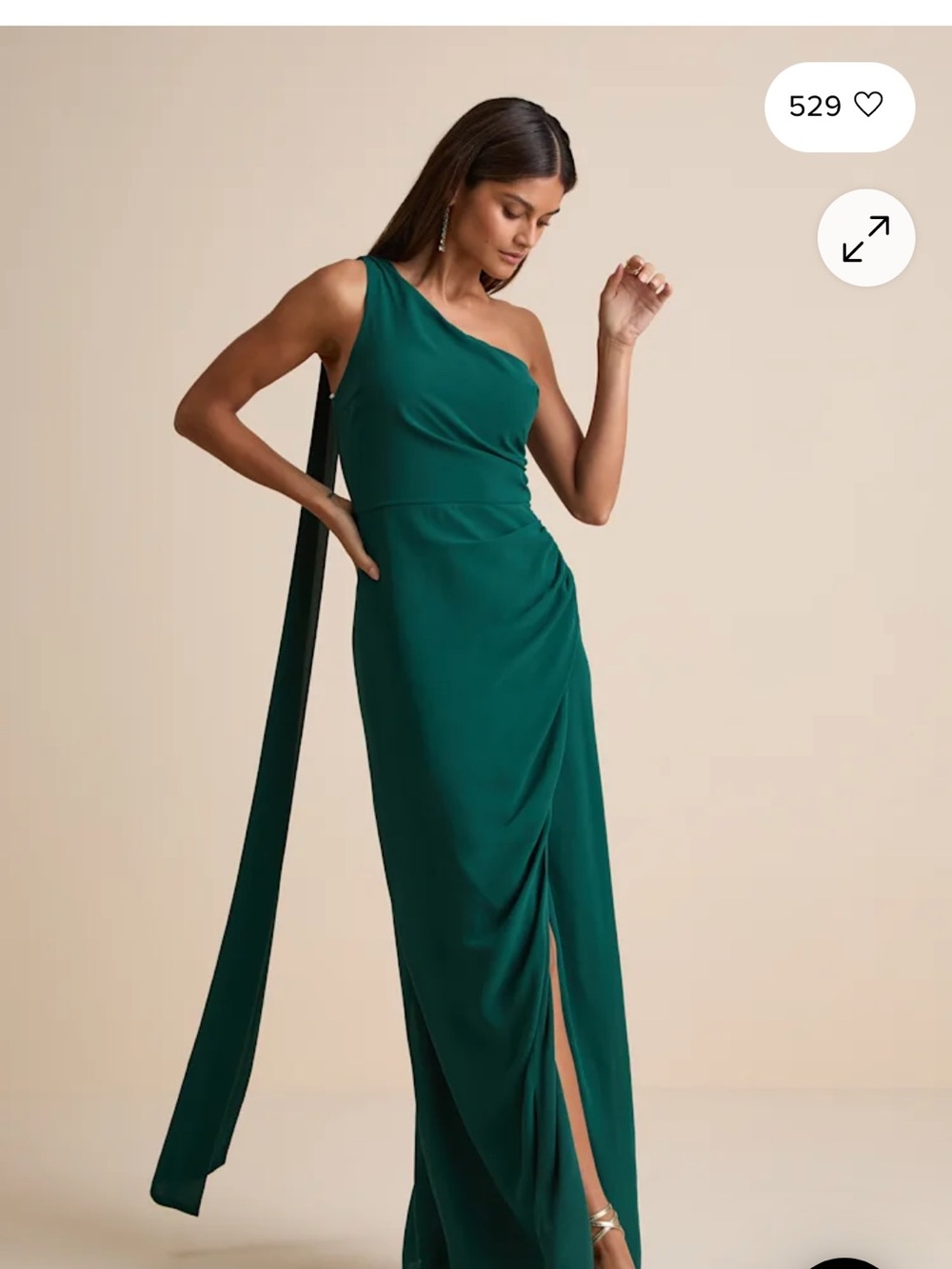 Lulu's One-Shoulder Emerald Green Gown with Draped Sash